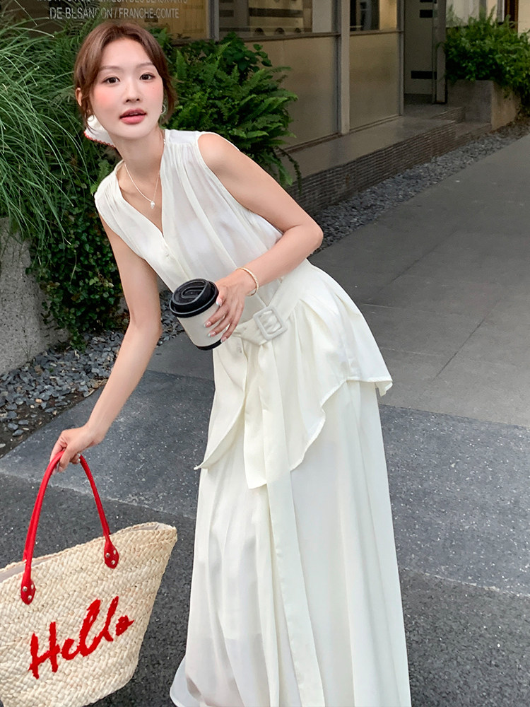 高级感御姐气质v领马甲半身裙两件套女2025夏季新款法式收腰显瘦,女装套装/套裙,浙宝305