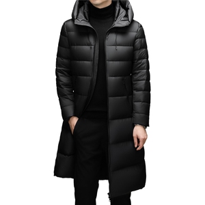 大货冬季男士连帽长款90%白鸭绒羽绒服大衣加厚240克羽绒外套图片