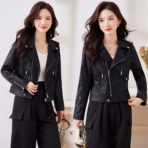 西装领皮衣外套女2023年春季新款韩版短款百搭机车服流行皮夹克图片