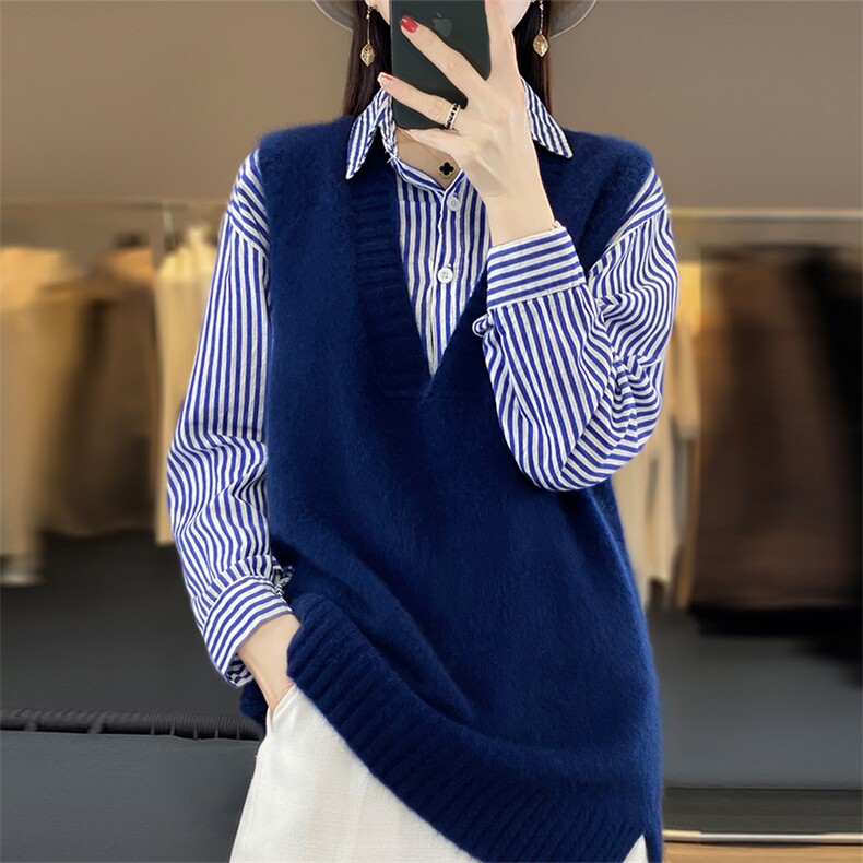 中长款100%纯羊毛马甲女V领前短后长开叉毛衣背心叠穿羊绒衫坎肩图片