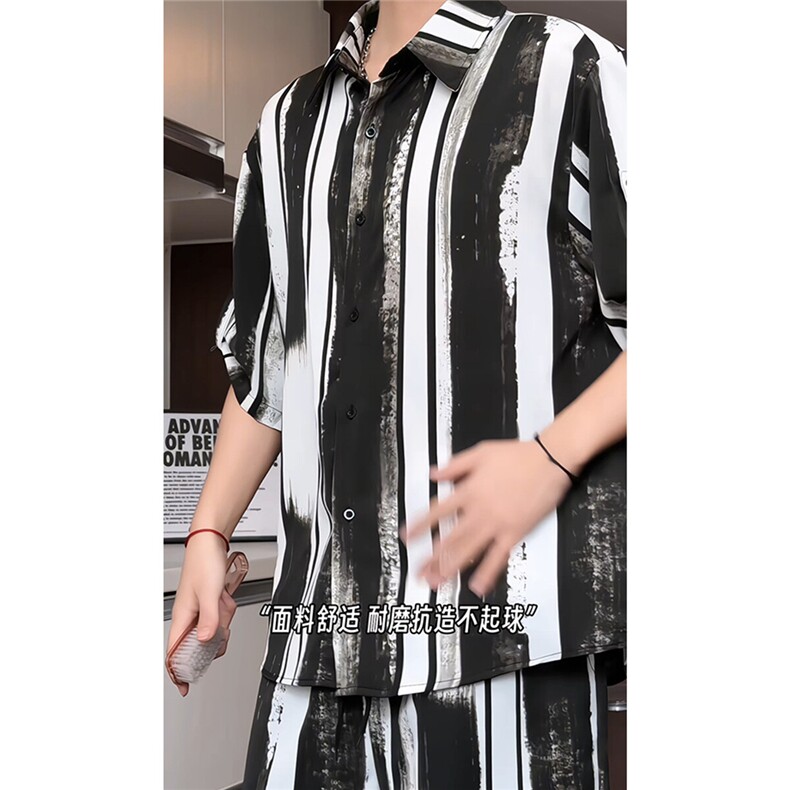 短袖衬衫男+短裤男套装男100%聚酯纤维M-5XL大码TZ78718P50控98,男装牛仔裤,星座226-1