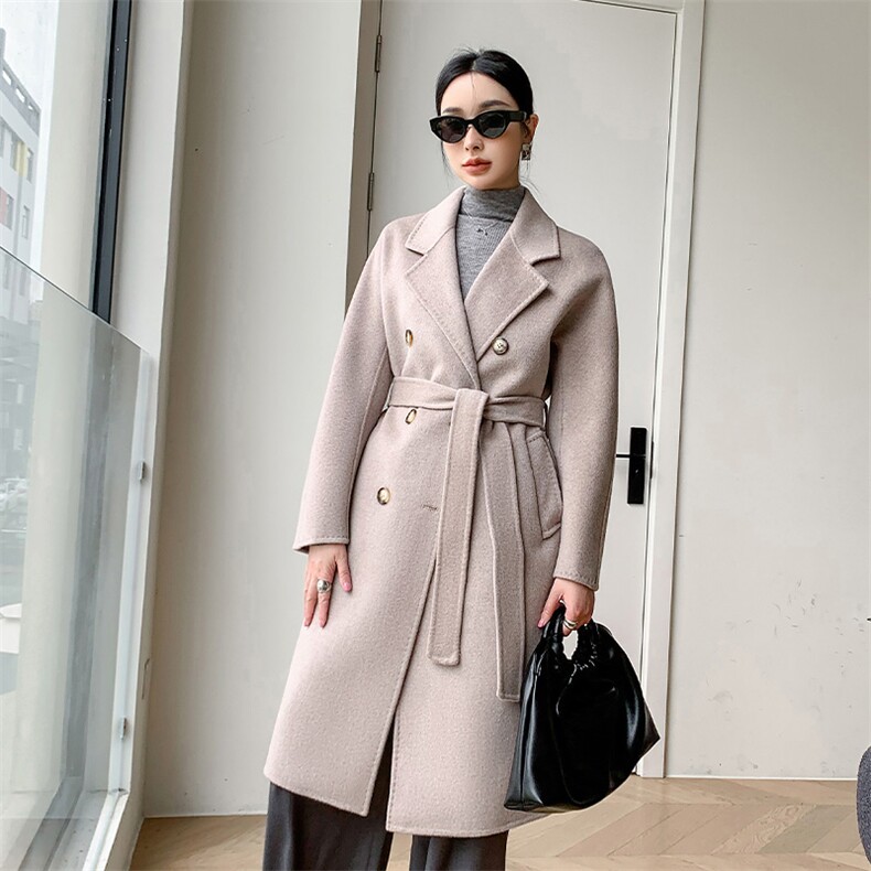 801唐晶双面羊绒大衣女100羊毛中长款宽松茧型过膝赫本风呢外套，女装双面呢大衣，荣图大衣