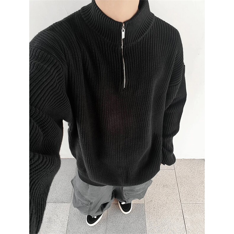 抖音得物保暖立领拉链针织外套秋冬宽松慵懒风纯色毛衣上衣AM01,男装针织衫/毛衣,电商A443