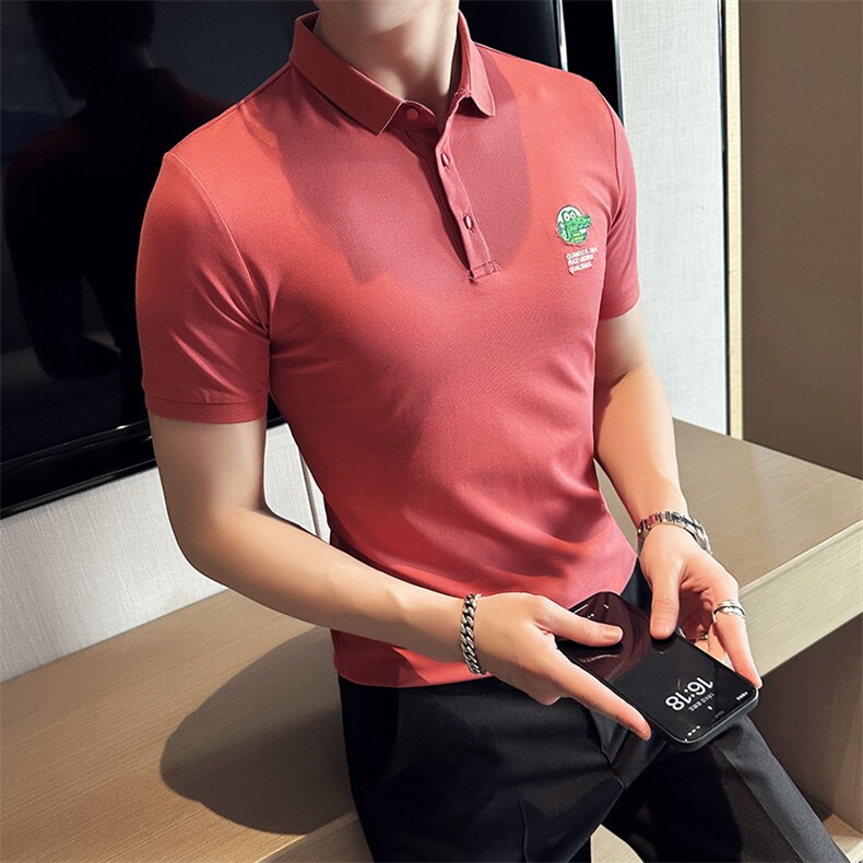 2024夏季新款修身短袖POLO衫韩版时尚刺绣T恤男D8802-p55控85,男装Polo衫,电商D303