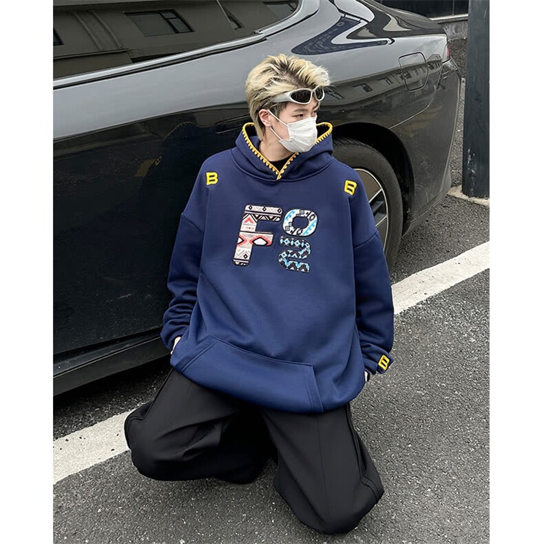 潮民族风刺绣卫衣男女春秋季美式高街重磅连帽衫外套EG130/P55,男装卫衣,星座506