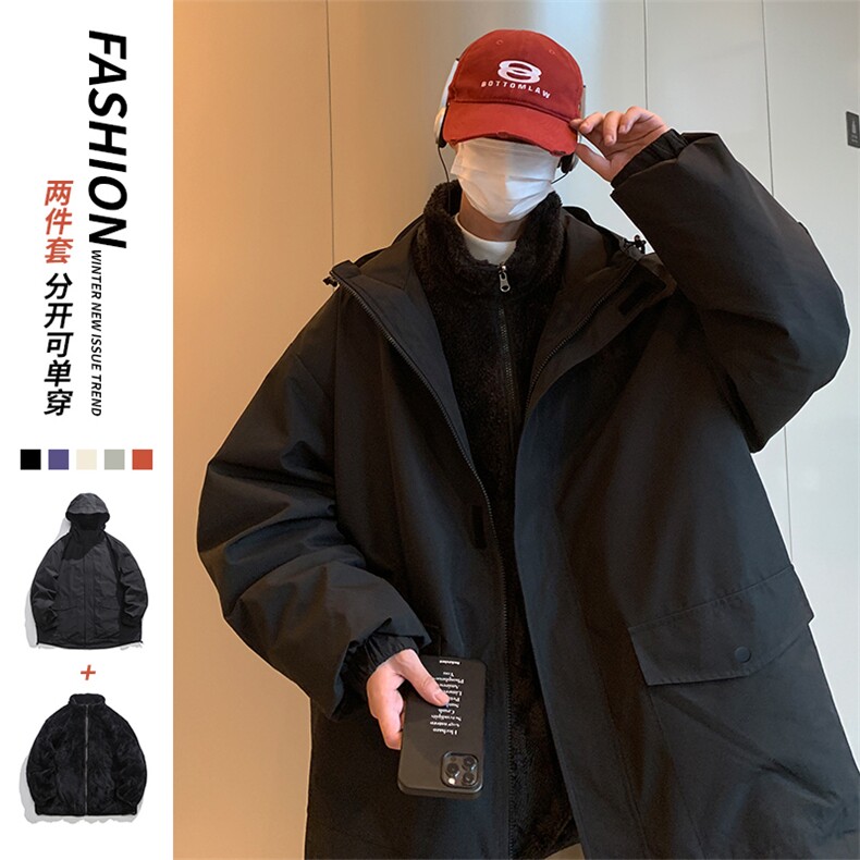 秋冬三合一连帽双层冲锋衣纯色宽松港风情侣夹克外套MY9318-P115,男装夹克,电商A128