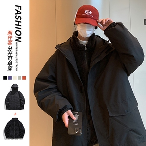 秋冬三合一连帽双层冲锋衣纯色宽松港风情侣夹克外套MY9318-P115图片