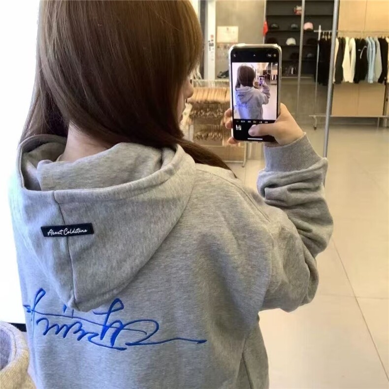 W01346-P58网图现货新款潮牌美式宽松百搭重磅连帽卫衣运动外套,女装短外套,星座1608