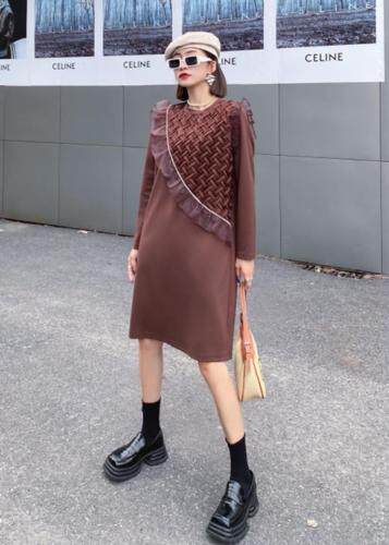 【现货】秋季新款-飘纱格纹拼接时尚连衣裙，女装连衣裙，陆氏青云