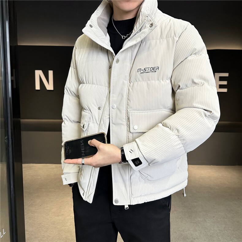 冬季新款男士棉衣PU皮棉袄立领条纹，男装棉衣，星座414（原B263）