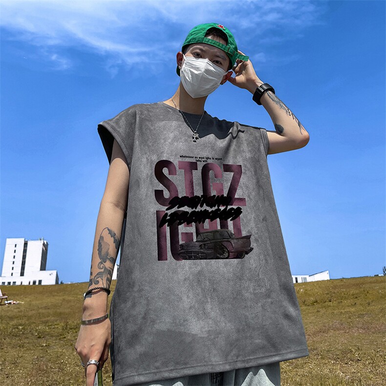 量大优供视频得物直播品220克夏季麂皮绒背心无袖T恤BJ172,男装T恤,电商A486