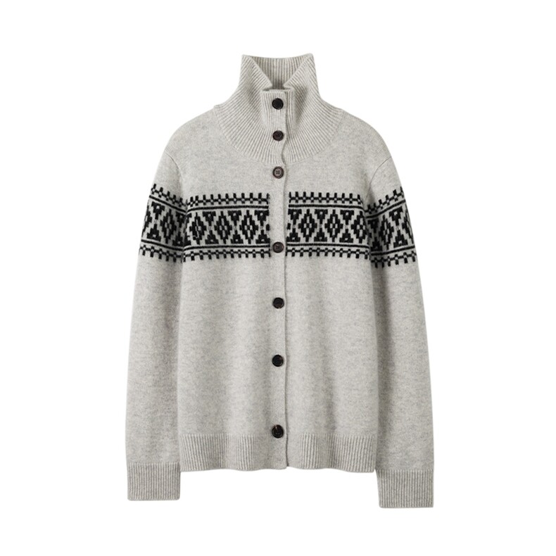 2026年秋季时尚百搭立领大排扣时尚百搭通勤简约休闲羊绒衫，女装羊绒衫，绒知纯羊绒