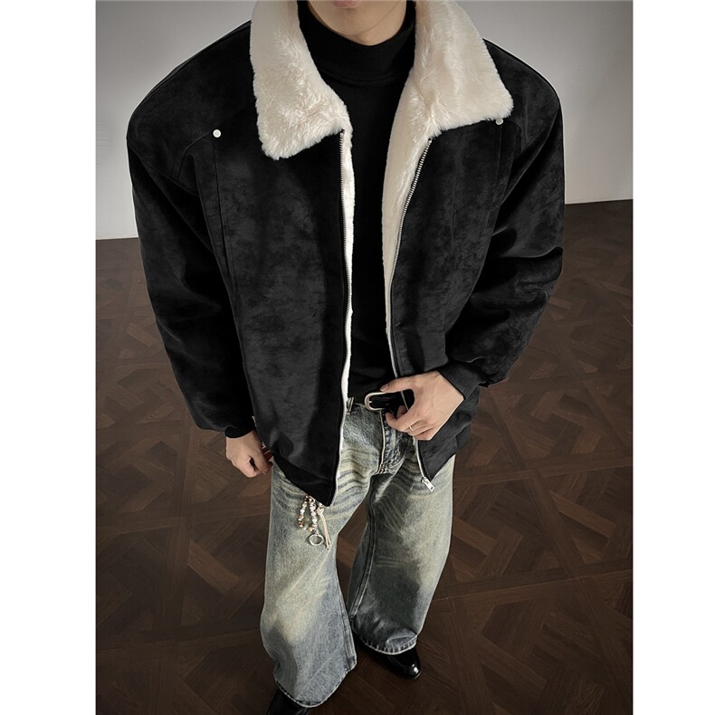 W85299特P85座山雕兔毛拼接复古皮衣棉衣棉服外套,男装皮衣,电商B205