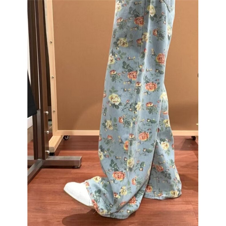 花卉满印碎花牛仔裤女夏季设计感高腰梧桐裤直筒阔腿裤子NA1996,男装牛仔裤,星座1116A（原606A-3）