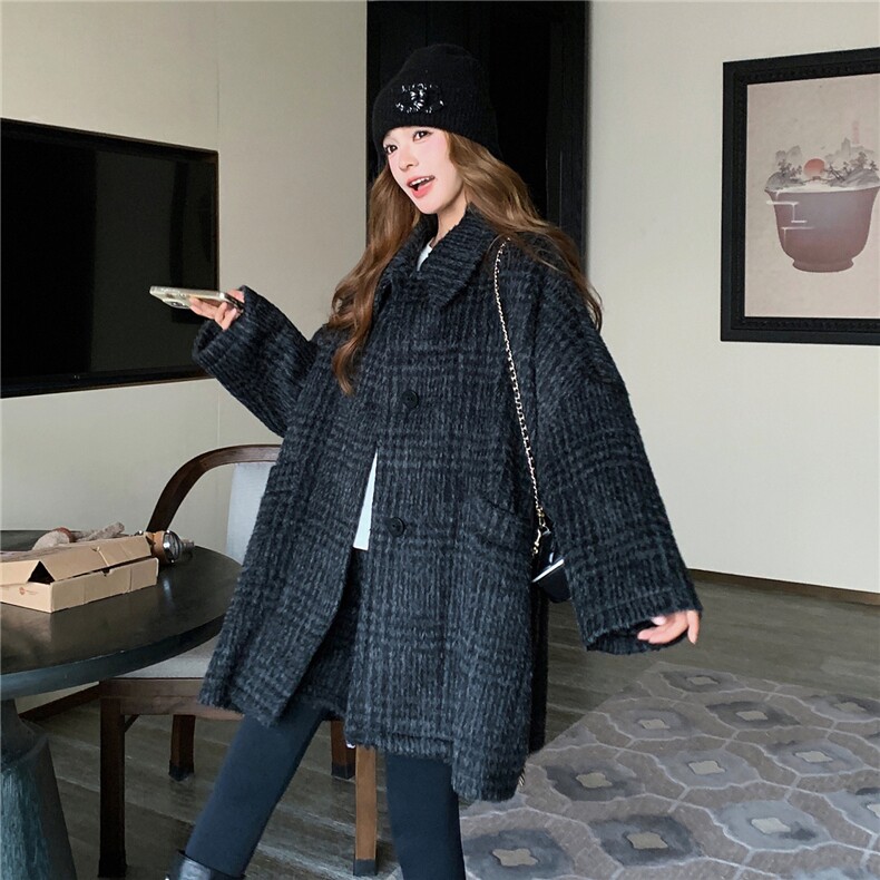2C085-Q112P235K338主推新款格子宽松毛呢大衣外套加厚套装,女装套装/套裙,2C085