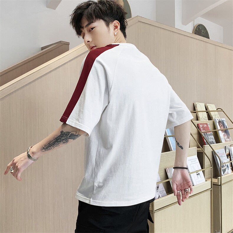 chic韩版短袖男夏季潮流插肩袖拼色圆领个性刺绣T恤上衣DS350TP25,男装T恤,电商A102
