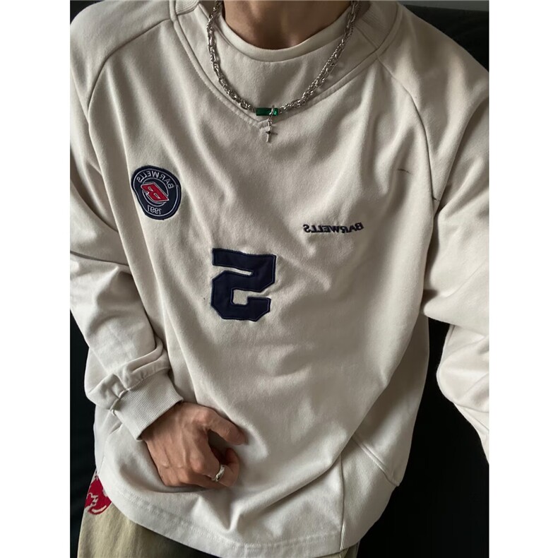 时尚秋季美式复古字母球衣圆领卫衣男女休闲百搭情侣上衣新款潮，男装卫衣，星座506A