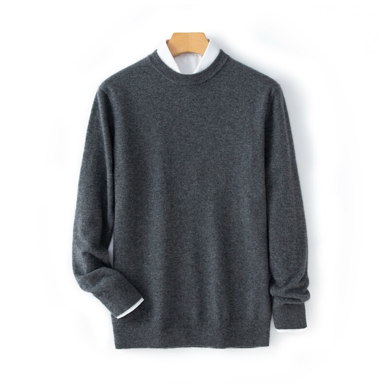 秋冬季男士简约时尚12针平面圆领套衫，男装羊绒套衫，恒标羊绒