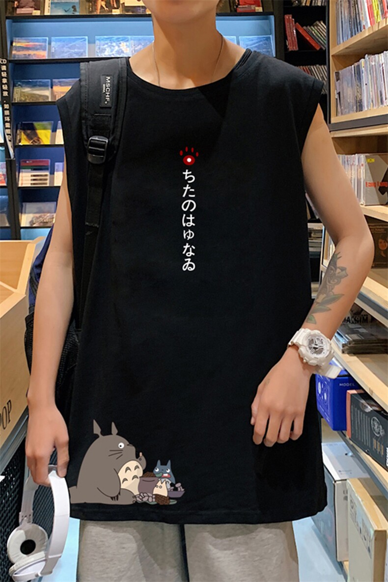 ！港风2023夏季无袖背心男加肥加大码宽松短袖T恤男BX269-P20图片