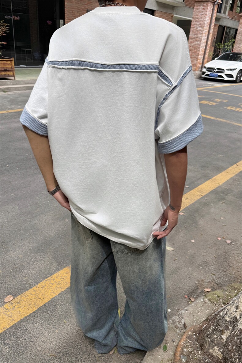 潮牌设计袖口卷边短袖打底T恤潮流上衣短袖T恤背后设计感上衣P42,男装T恤,电商B319