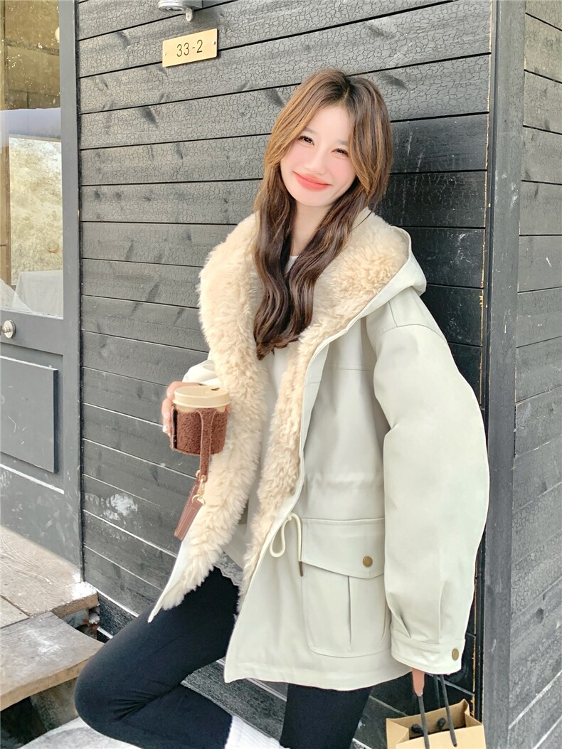 现货！放心推！羊羔毛拼接羽绒服女2025冬新款派克服加厚保暖外套,女装羽绒服,慧尚2-185