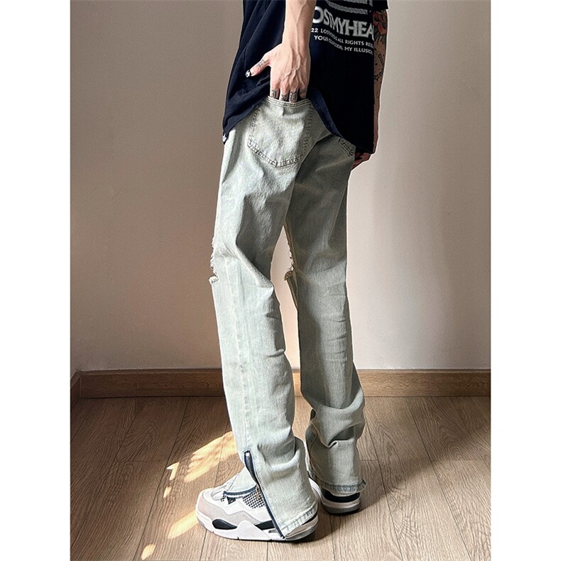 B221美式ins高街暗黑拉链小脚弹力破洞牛仔裤LK23060-P65控88,男装牛仔裤,电商B221
