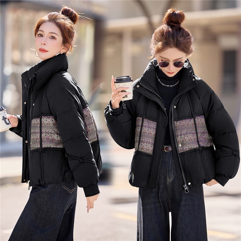 休闲立领拼接宽松短款羽绒服女加厚保暖2025冬季新款,女装羽绒服,余墨