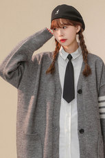光板中性秋冬基础韩版三条杠保暖百搭帅气开衫毛衣M350特批55控88，男装针织衫/毛衣，A247A