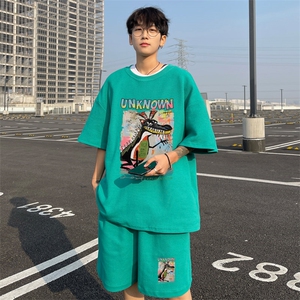 ！2025夏季新款男士透气华夫格短袖T恤套装学生一套HTZ110P50图片