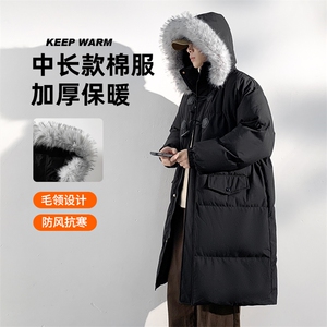 现货 中长款棉衣男冬季加厚棉袄宽松连帽毛领棉服外套M107-P120图片