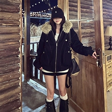 现货重磅boxy短款棉衣座山雕大毛毛领男女棉服水洗工装厚外套，男装棉衣，电商A443