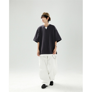 8XL-M 特大码短袖男假两件五分袖高品质空气层宽松上衣DX321P35图片