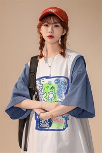 中性 2023新款夏季港风全棉宽松ins情侣短袖T恤 T525 P35控58图片