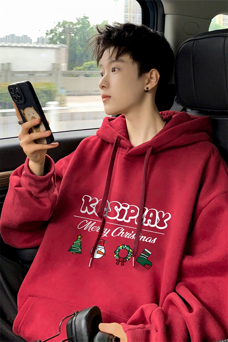 圣诞红卫衣重磅加绒DT5350-TP55控价78冬季港风新年印花卫衣男,男装卫衣,电商A102-1
