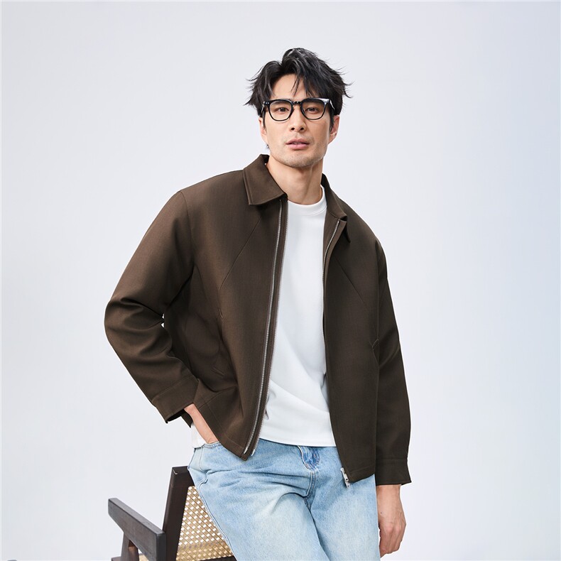 秋季2025老钱风抖音纯色休闲立领夹克店主风A236-JK628-P125,男装夹克,电商A236