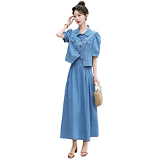 2023年夏季新款时尚潮流气质优雅牛仔两件套套裙，女装套装/套裙，冬木谷雨