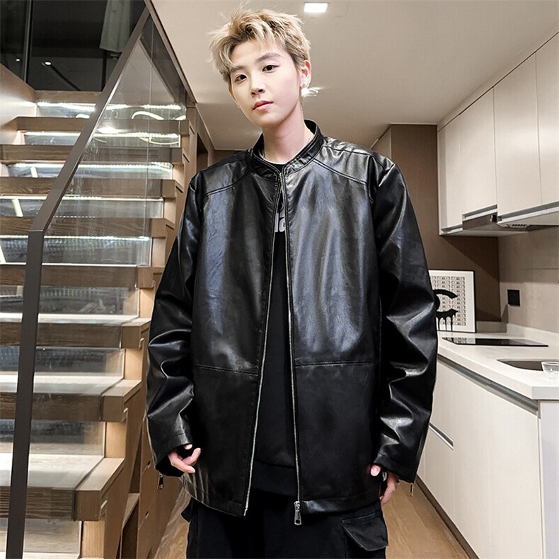 潮流皮夹克男春季男士休闲立领外套皮衣宽松机车A266-PY005-P85,男装皮衣,电商A266