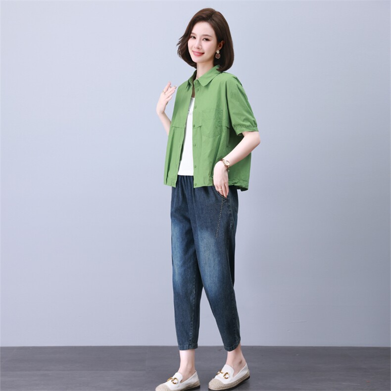 时尚宽松水洗牛仔套装女夏季新款休闲显瘦两件套气质百搭潮流,女装套装/套裙,叶笙衣
