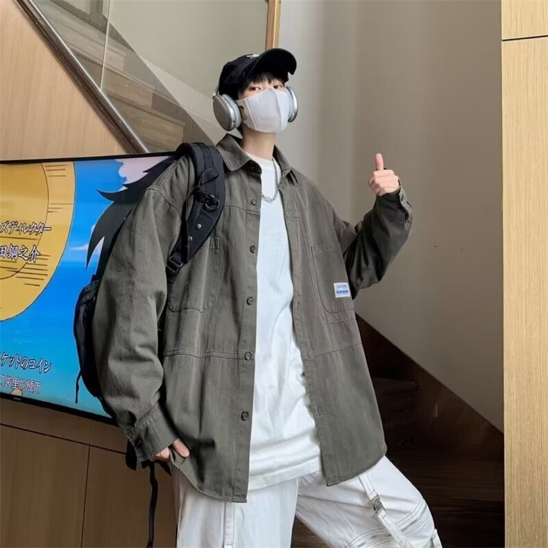 日系复古工装衬衫男款长袖宽松衬衣港风潮牌百搭休闲外套CY01/P42,男装衬衫,星座506