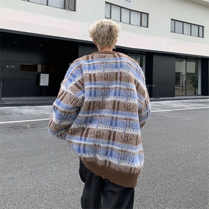 宽松慵懒风毛衣男2024春秋季条纹针织衫情侣线衣MY09174-P50图片