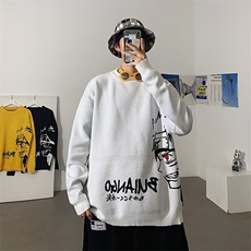 新款秋冬复古简约小众设计针织衫男女潮牌宽松情侣打底线衫毛衣，男装T恤，星座506A