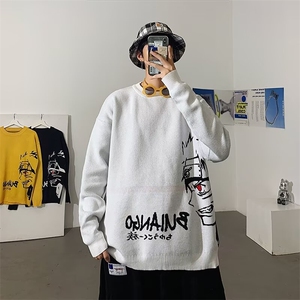 新款秋冬复古简约小众设计针织衫男女潮牌宽松情侣打底线衫毛衣图片