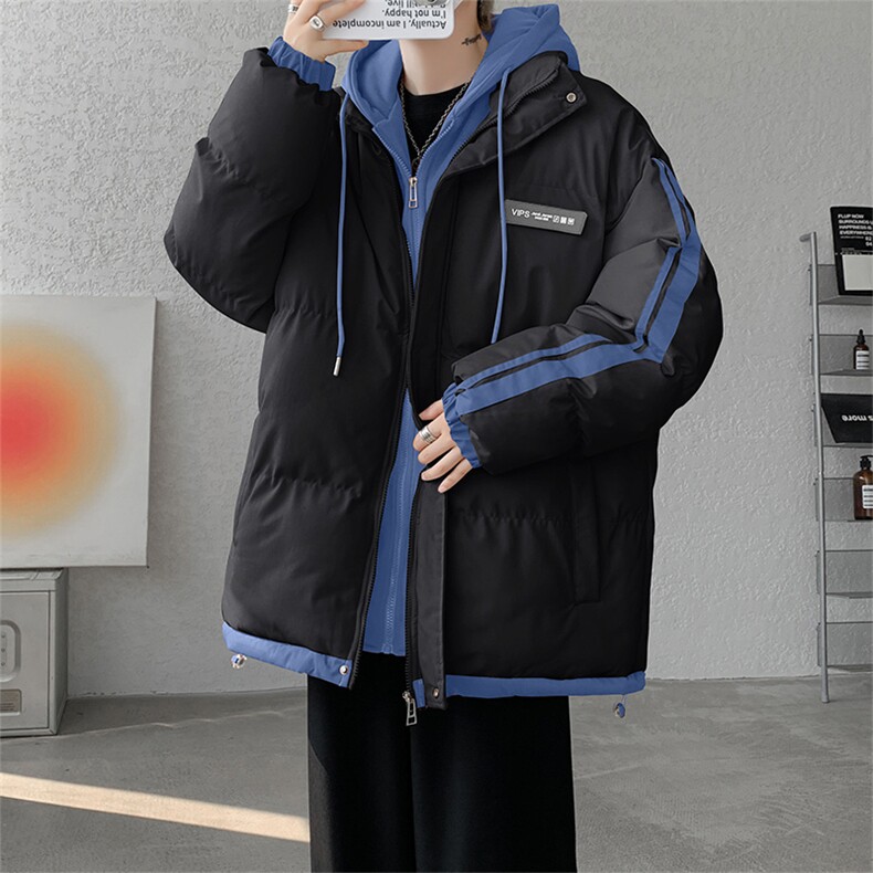 棉衣男冬季新款港风宽松大码假两件连帽棉服MF8587-P88(现货，男装棉衣，星座214-3