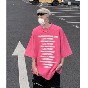 复古水洗做旧字母印花 欧美重磅落肩袖短袖T恤XZ514-2-202443-P38图片