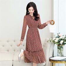 2021春秋季新款时尚修身雪纺碎花连衣裙，女装连衣裙，鑫鑫美