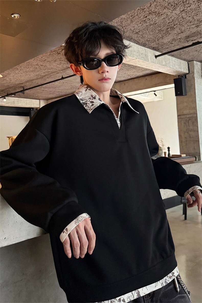 秋冬男士韩系老钱风假两件卫衣宽松拼接休闲上衣外套特P50,女装短外套,电商B319
