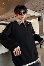 秋冬男士韩系老钱风假两件卫衣宽松拼接休闲上衣外套特P50，女装短外套，电商B319