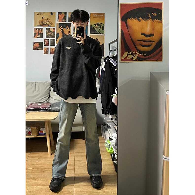 【有货】美式高街半拉链破坏毛衣水洗灰套头针织衫MY350特P62,男装针织衫/毛衣,星座908-1