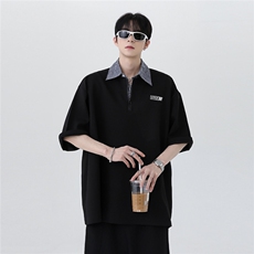 美式潮流半拉链假两件polo衫男港风夏季宽松码半袖T607-P48，男装Polo衫，电商C307
