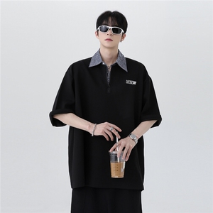 美式潮流半拉链假两件polo衫男港风夏季宽松码半袖T607-P48图片